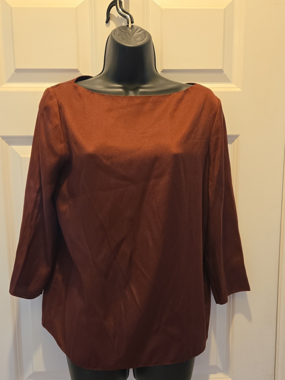 NWT Vince Silk Boatneck Blouse Cordovan Burgundy S MSRP $325 Top Fall 3/4 Sleeve